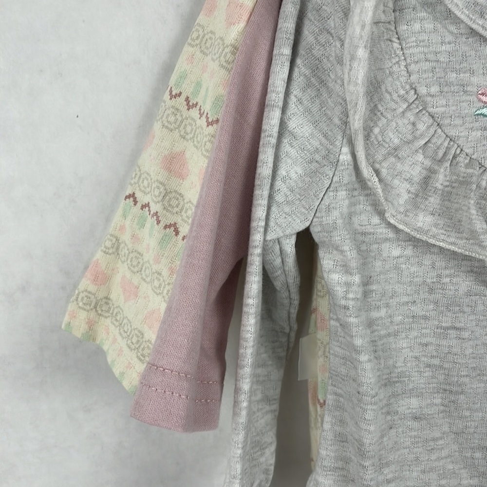 Tahari Baby 3 Piece Creeper Set Bodysuits Gray Rose Yellow Embroidered Solid - Picture 3 of 9